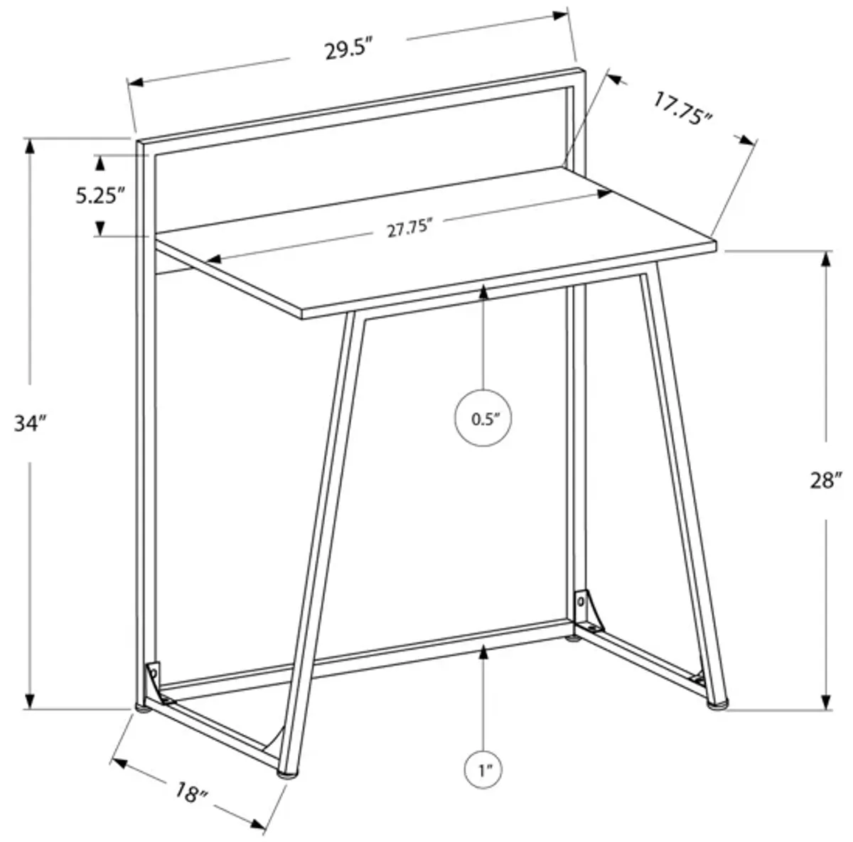 Monarch Specialties I 7119 Computer Desk, Home Office, Laptop, 30"L, Work, Metal, Laminate, Natural, White, Contemporary, Modern