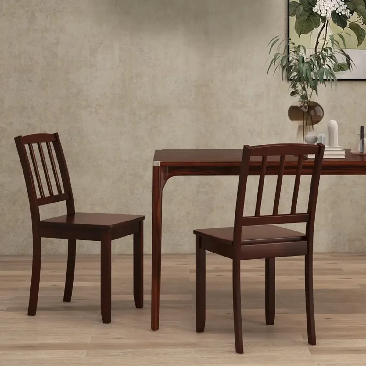 Wood Dining Chair Set of 2 with Rubber Wood Legs