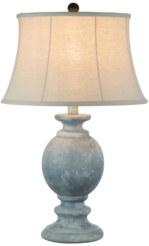 Hiel 29 Inch Hydrocal Table Lamp, Empire Shade, Vintage Light Blue Urn Base - Benzara