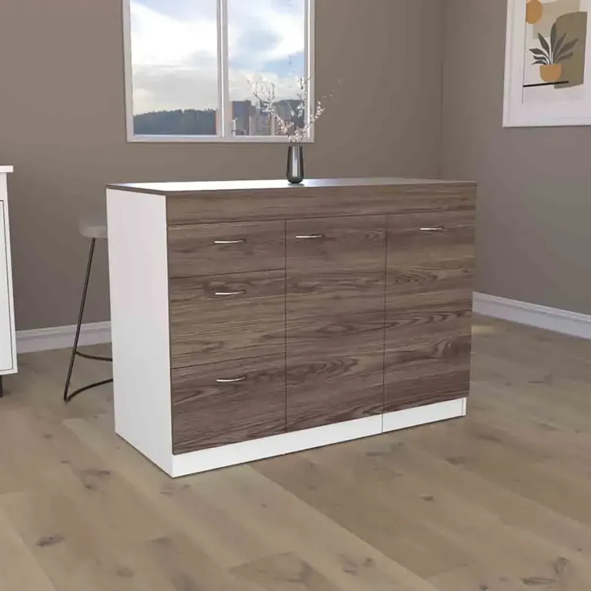 Kitchen Island Metask, Kitchen, White / Dark Walnut