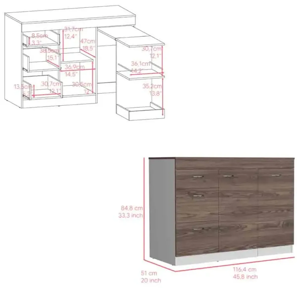 Kitchen Island Metask, Kitchen, White / Dark Walnut