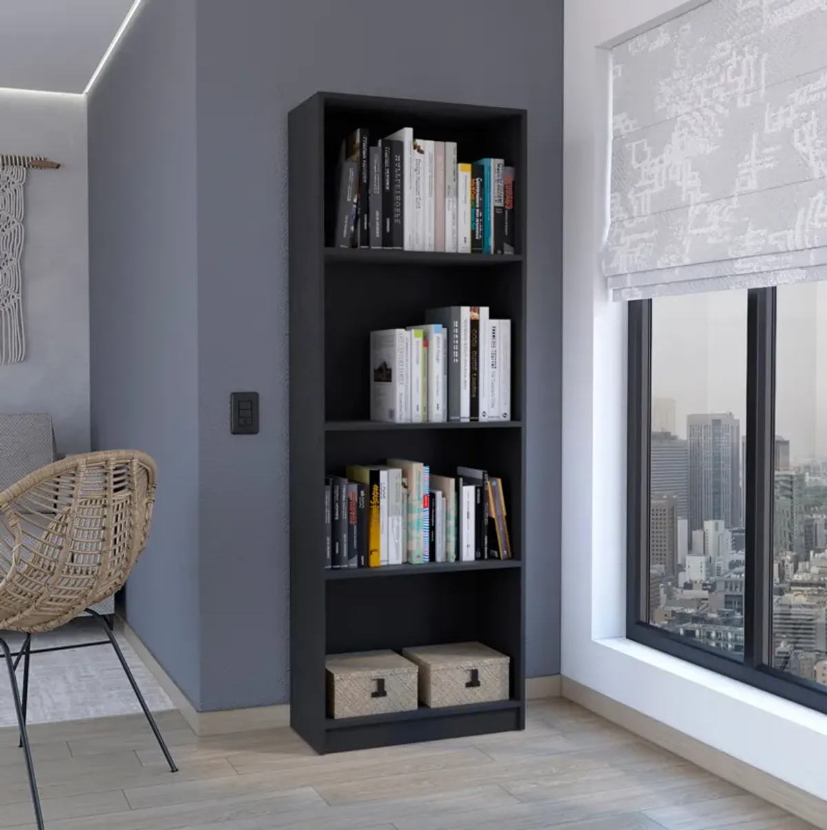 Home Bookcase with 4-Shelf Modern Display Unit for Books and Decor -Black