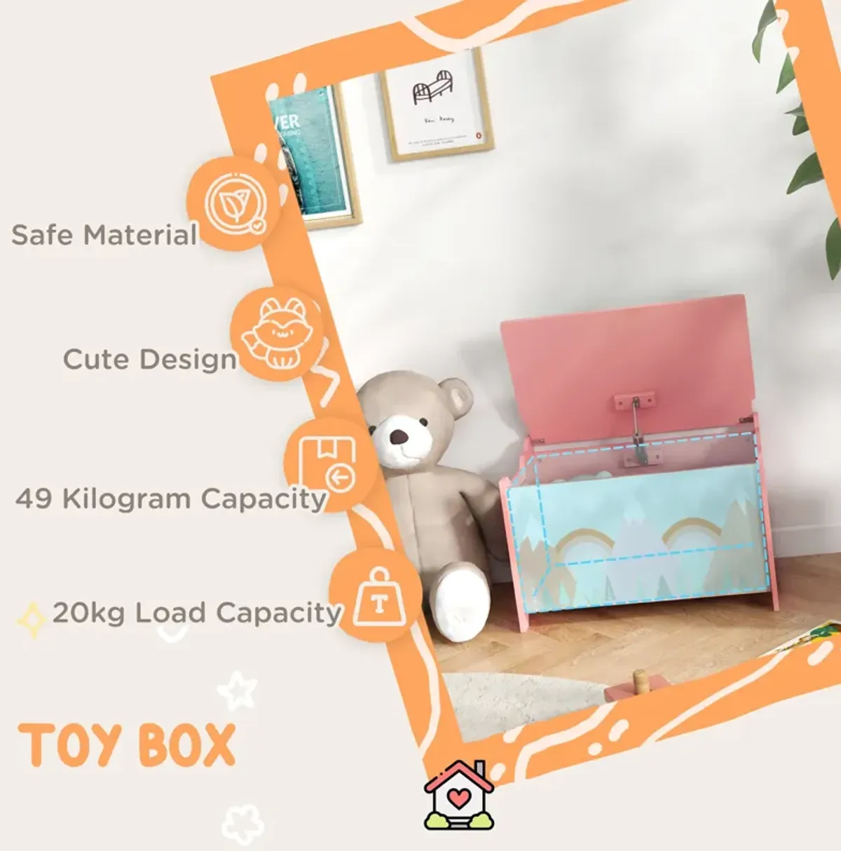 Pink Kids Toy Chest: Sleek Design, Spacious Storage