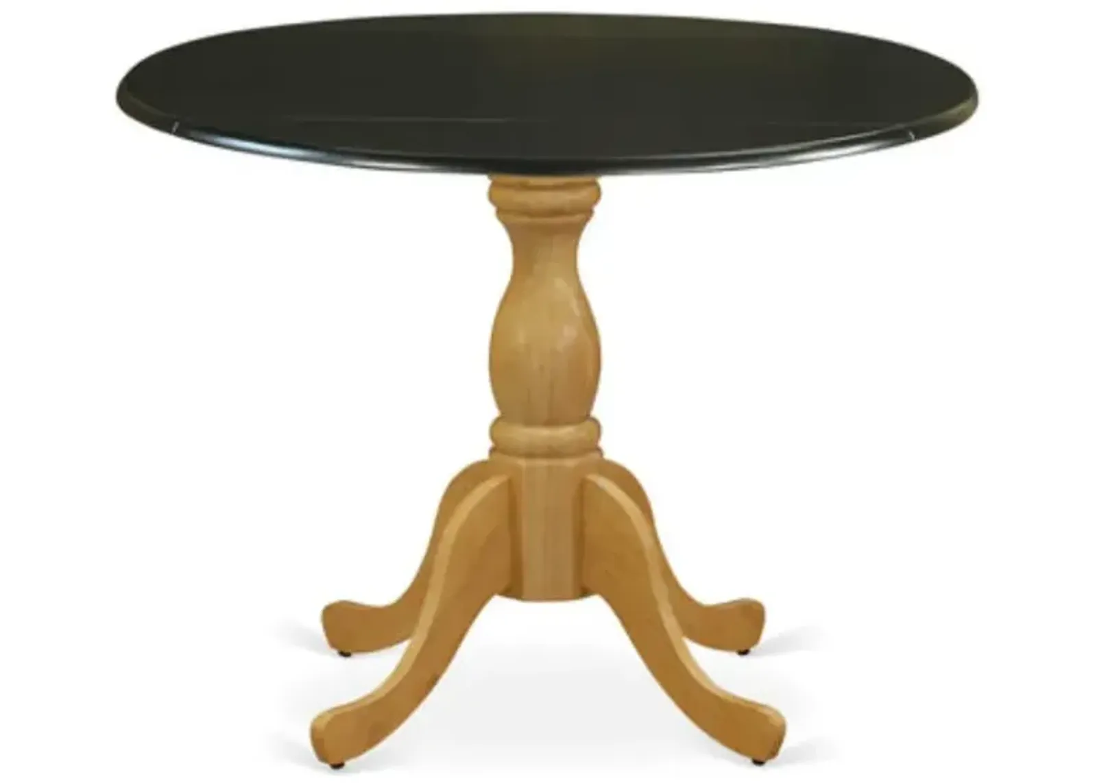 East West Furniture Dinning Table with Drop Leaves - Black Table Top and Oak Pedestal Leg Finish