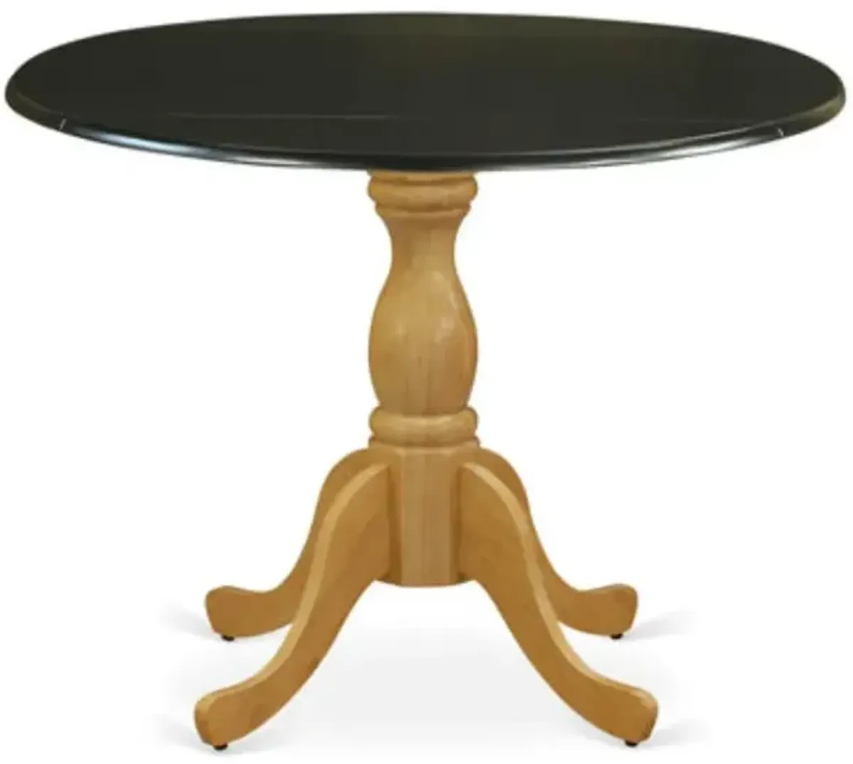 East West Furniture Dinning Table with Drop Leaves - Black Table Top and Oak Pedestal Leg Finish