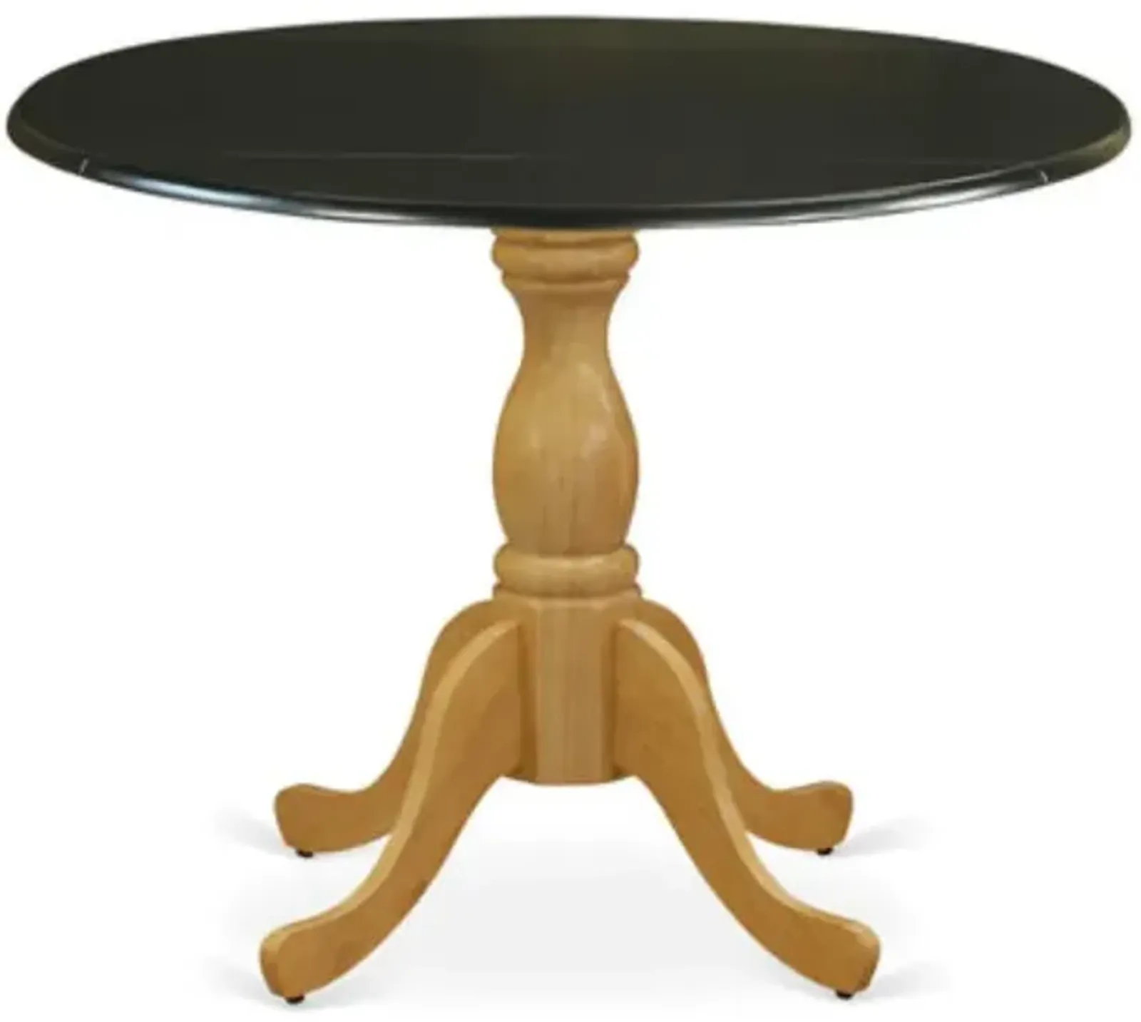 East West Furniture Dinning Table with Drop Leaves - Black Table Top and Oak Pedestal Leg Finish