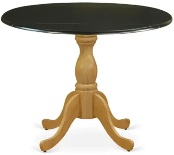 East West Furniture Dinning Table with Drop Leaves - Black Table Top and Oak Pedestal Leg Finish
