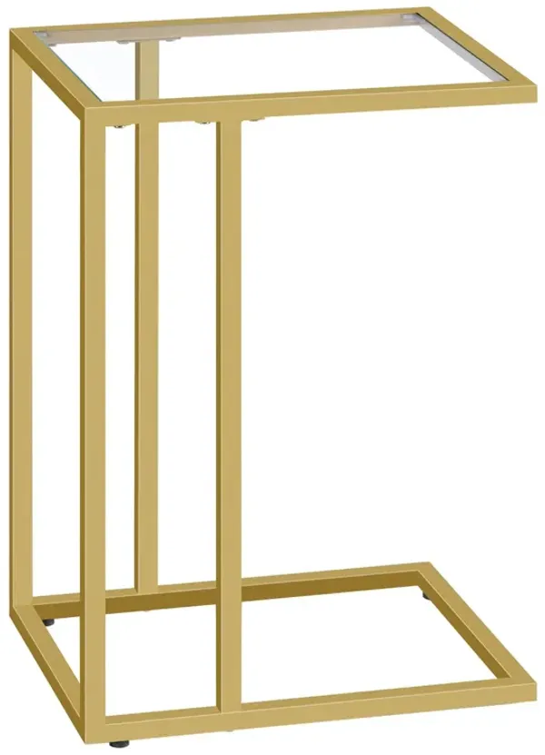 HOOBRO C Shaped End Table, Tempered Glass Snack Side Table with Metal Frame, TV Tray Table for Small Space, Sofa Couch and Bed,