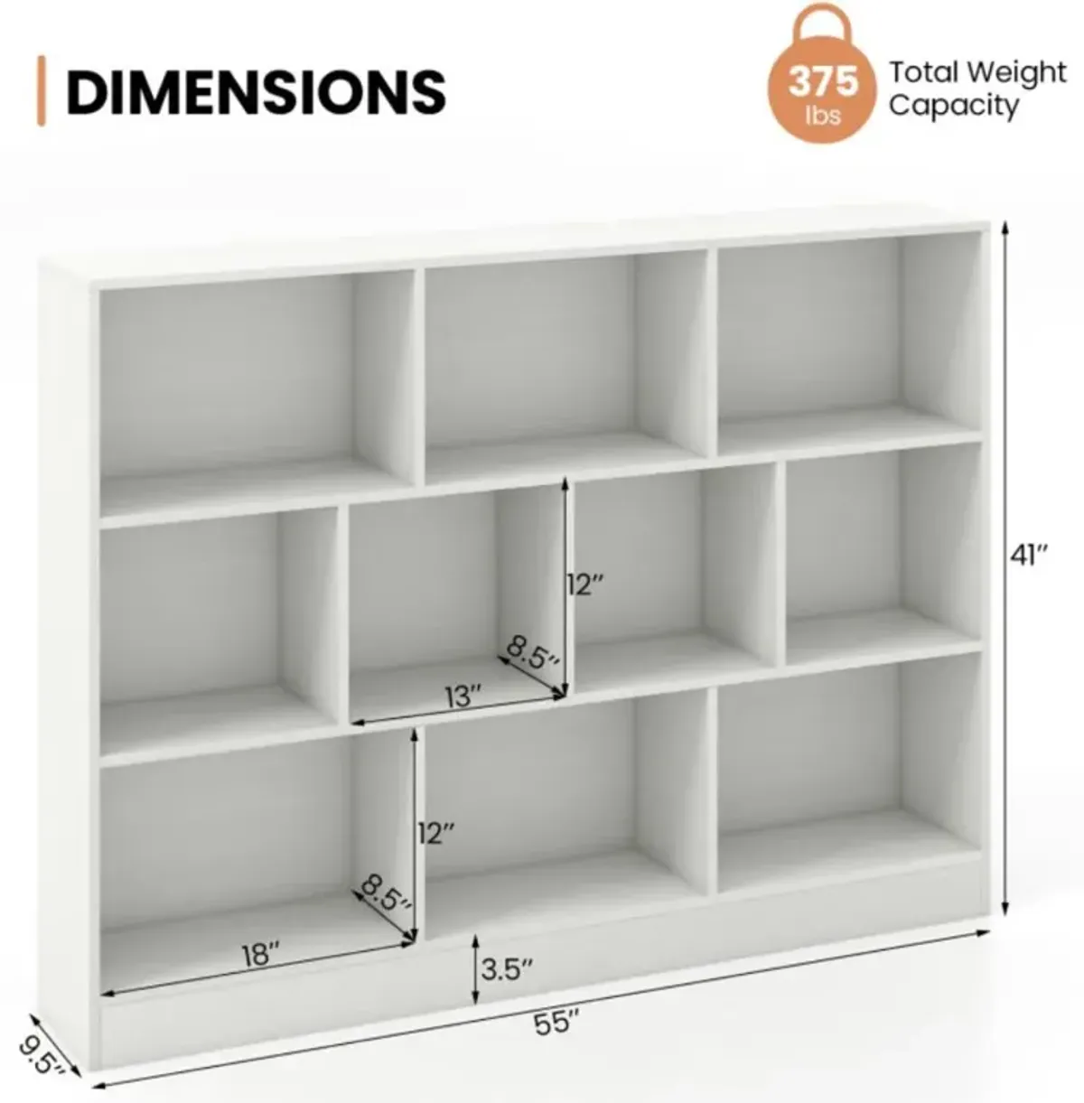 Hivvago 41 inches Wooden Toy Storage Organizer with 10 Cubes for Classroom Daycare Nursery Kindergarten