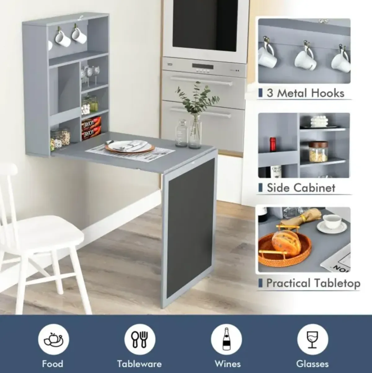 Hivvago Convertible Wall Mounted Table with A Chalkboard