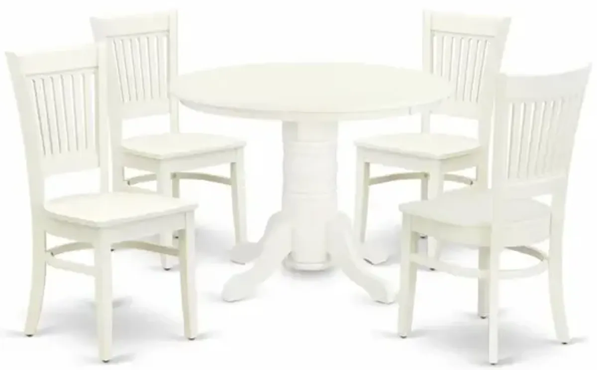 East West Furniture - DLVA5-LWH-W - 5-Pc dining room table Set- 4 Dining Chairs and Dining Room Table - Wooden Seat and Slatted Chair Back - Linen White Finish