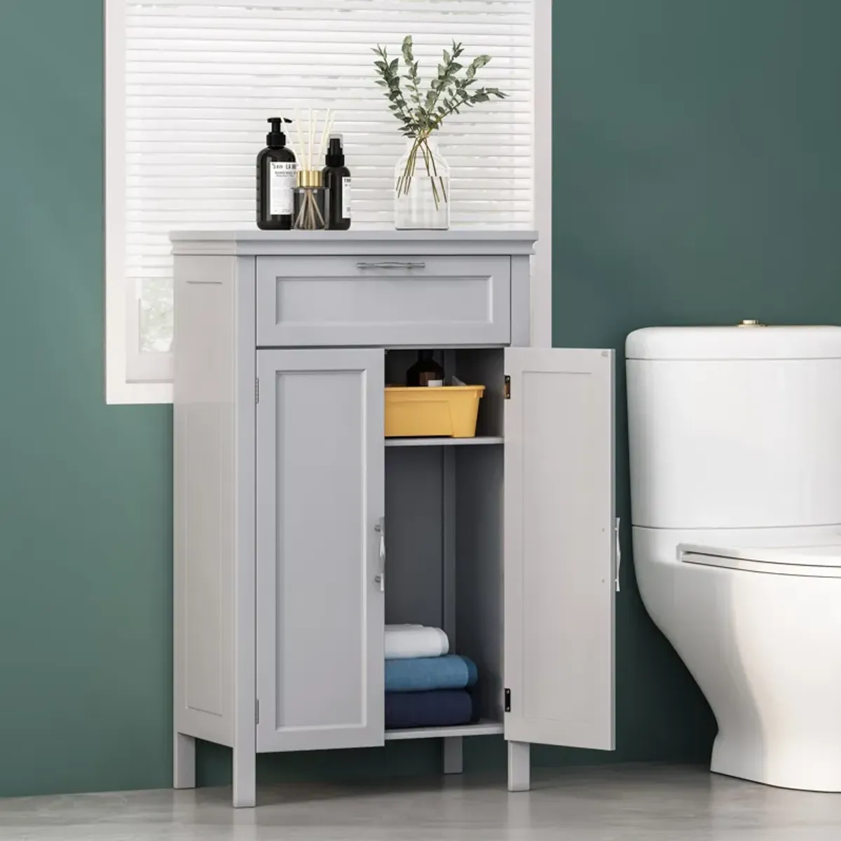 Modern Floor Linen Cabinet with Shaker-Style Panels and Ample Storage