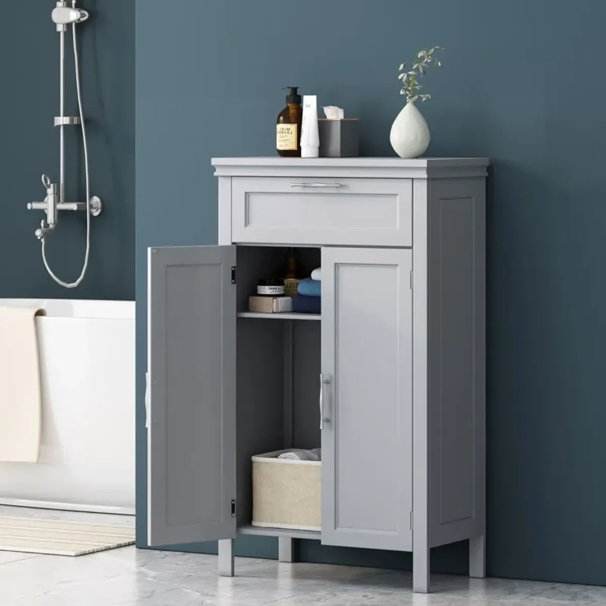 Modern Floor Linen Cabinet with Shaker-Style Panels and Ample Storage