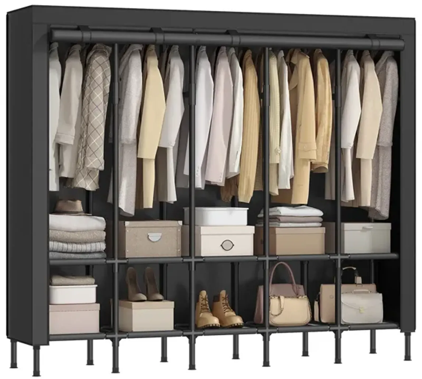 Spacious Wardrobe Closet with Hanging Rails for Organized Clothing Storage