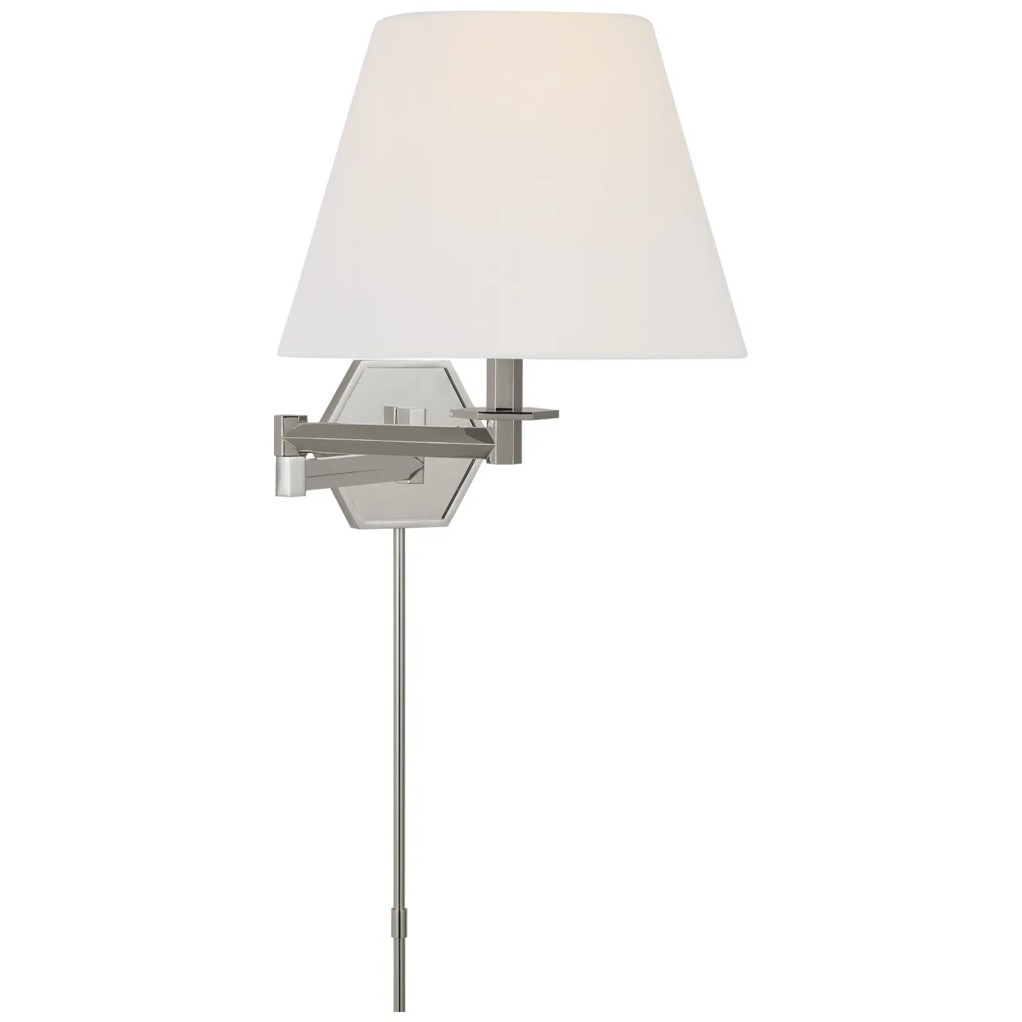 Olivier Swing Arm Wall Light in Polished Nickel with Linen Shade