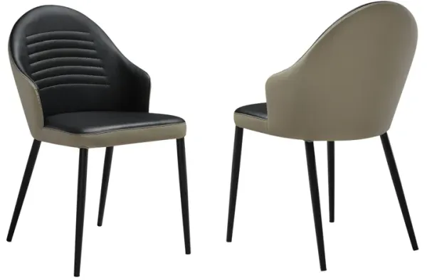 Nia 22 Inch Dining Chair Set of 2, Curved, Tufted Gray Faux Leather, Black - Benzara