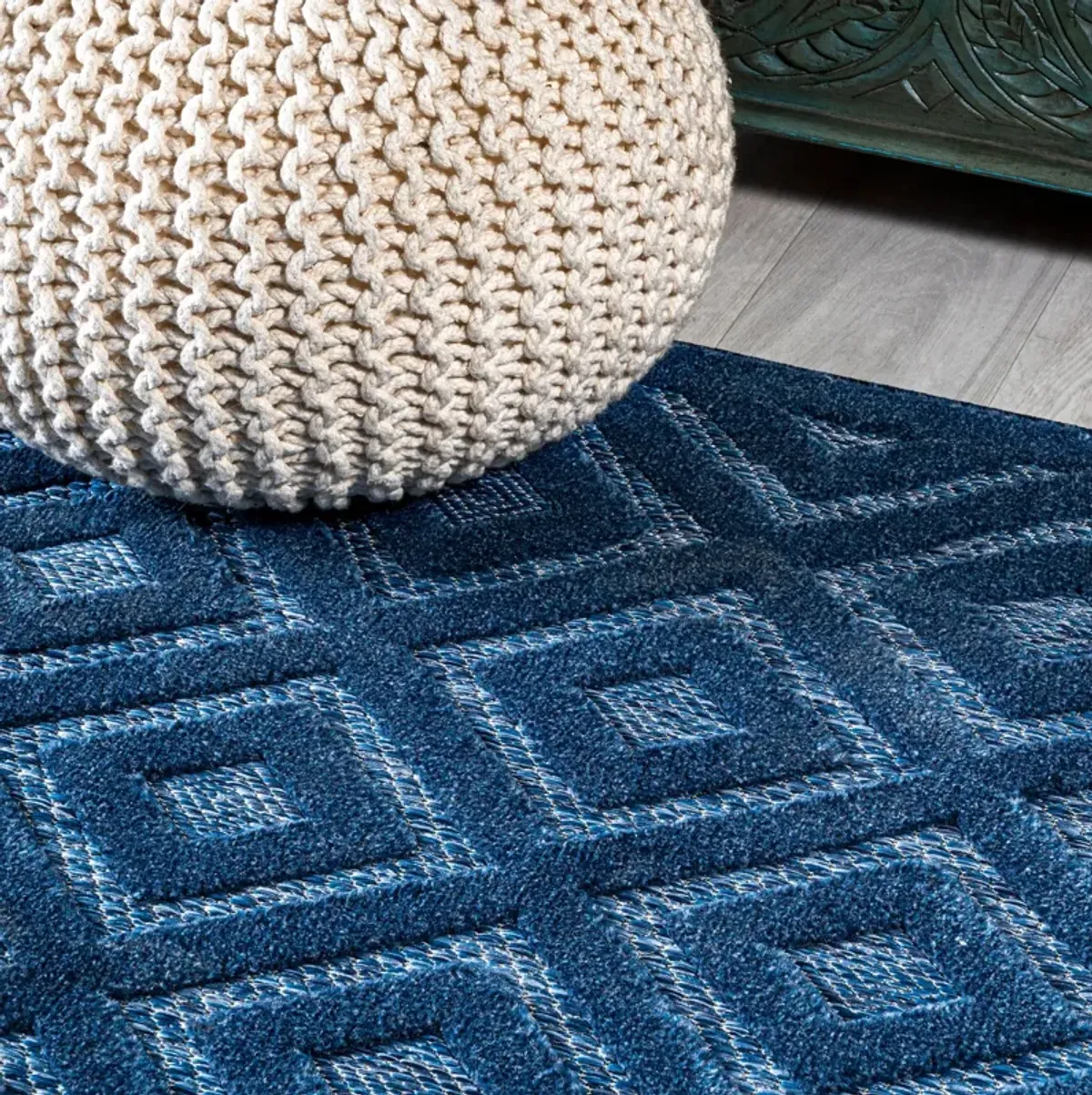 Portmany Neutral Diamond Trellis Indoor/Outdoor Area Rug