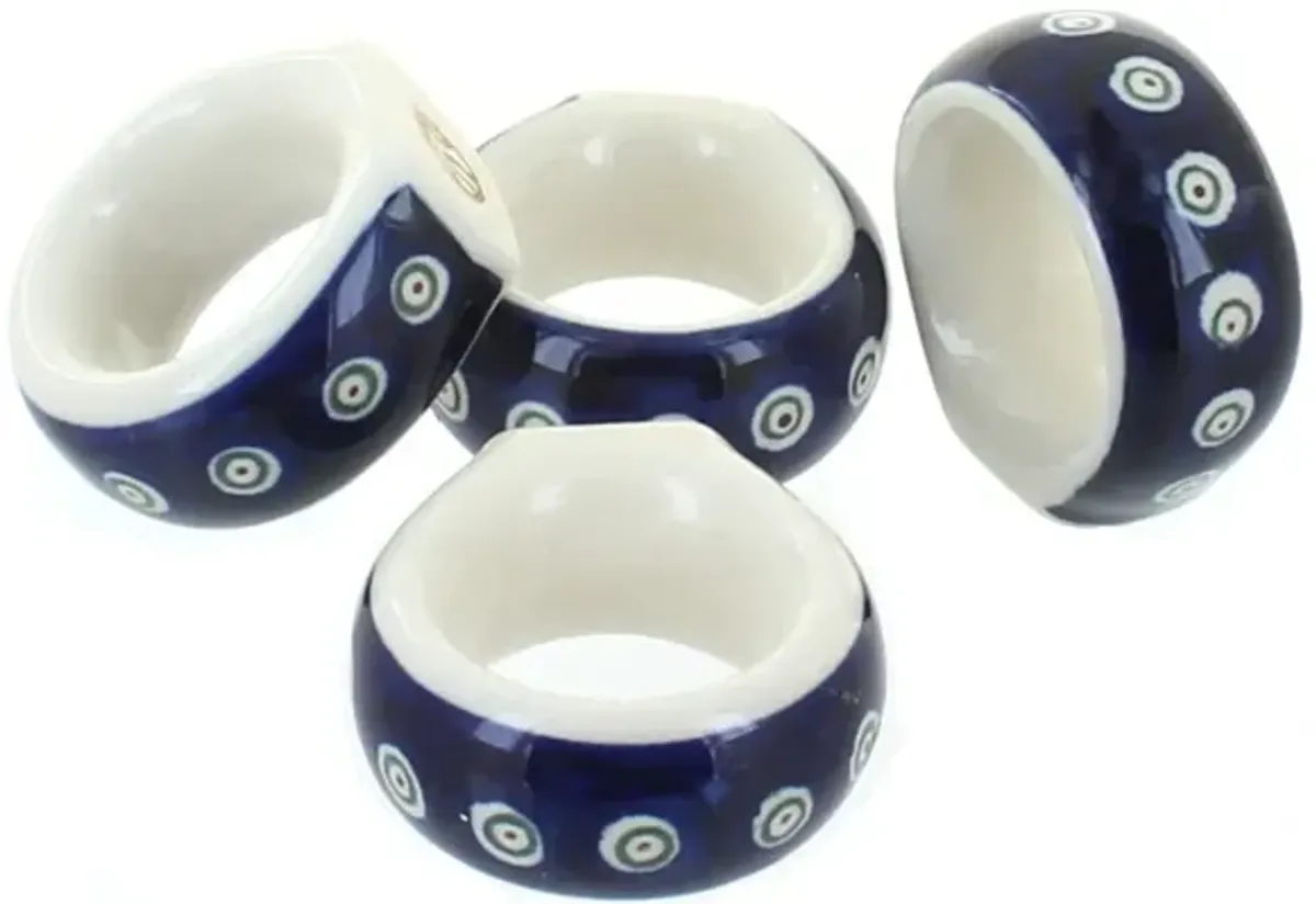 Blue Rose Polish Pottery Nature Napkin Ring Set