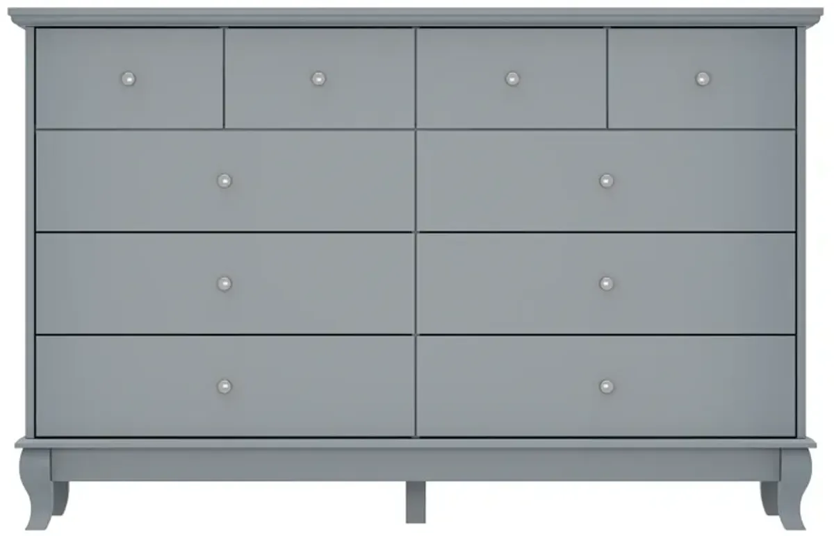 FUFU&GAGA Elegant Dresser with 10 Spacious Drawers and Curved Legs, (55.1" W x 15.7" D x 35.4" H),Grey