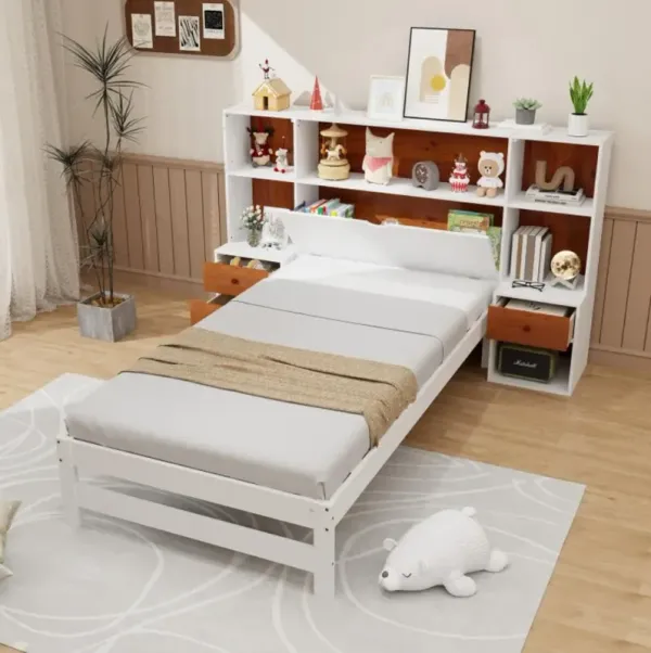 Hivvago Bed Frame with Storage Headboard and Nightstands