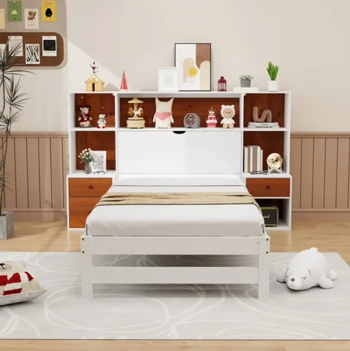 Hivvago Bed Frame with Storage Headboard and Nightstands