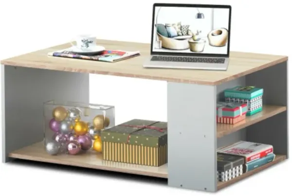 Coffee Table with Storage Shelves and Smooth Surface