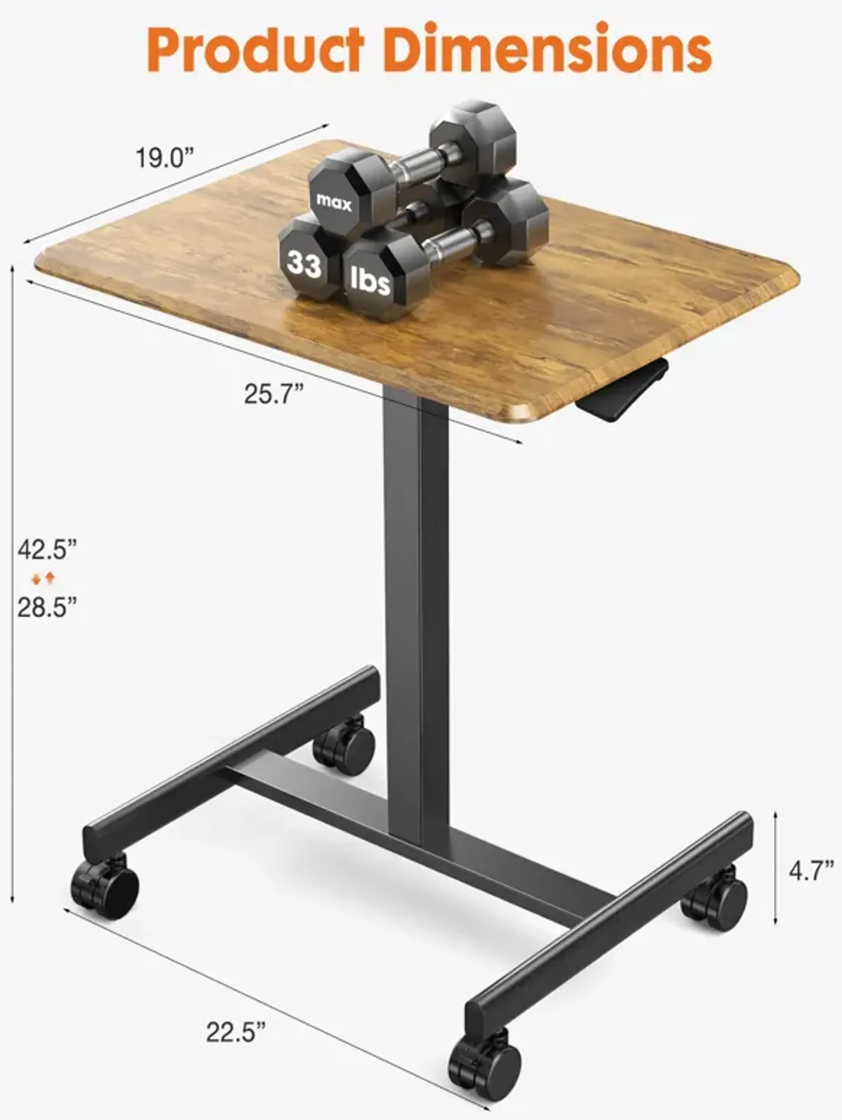 Small Mobile Rolling Standing Desk Rolling Desk Laptop Computer Cart for Home