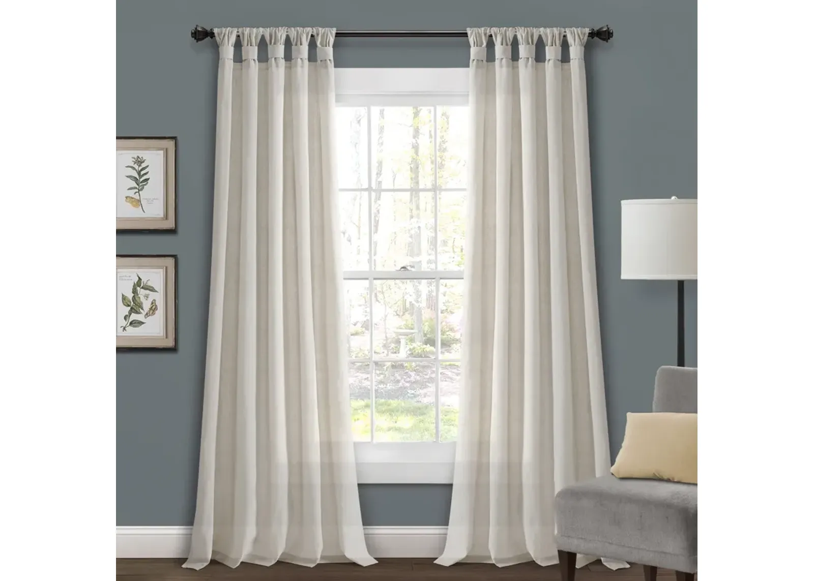 Burlap Knotted Tab Top Window Curtain Panels