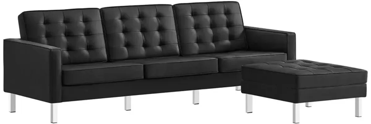 Loft Tufted Vegan Leather Sofa and Ottoman Set