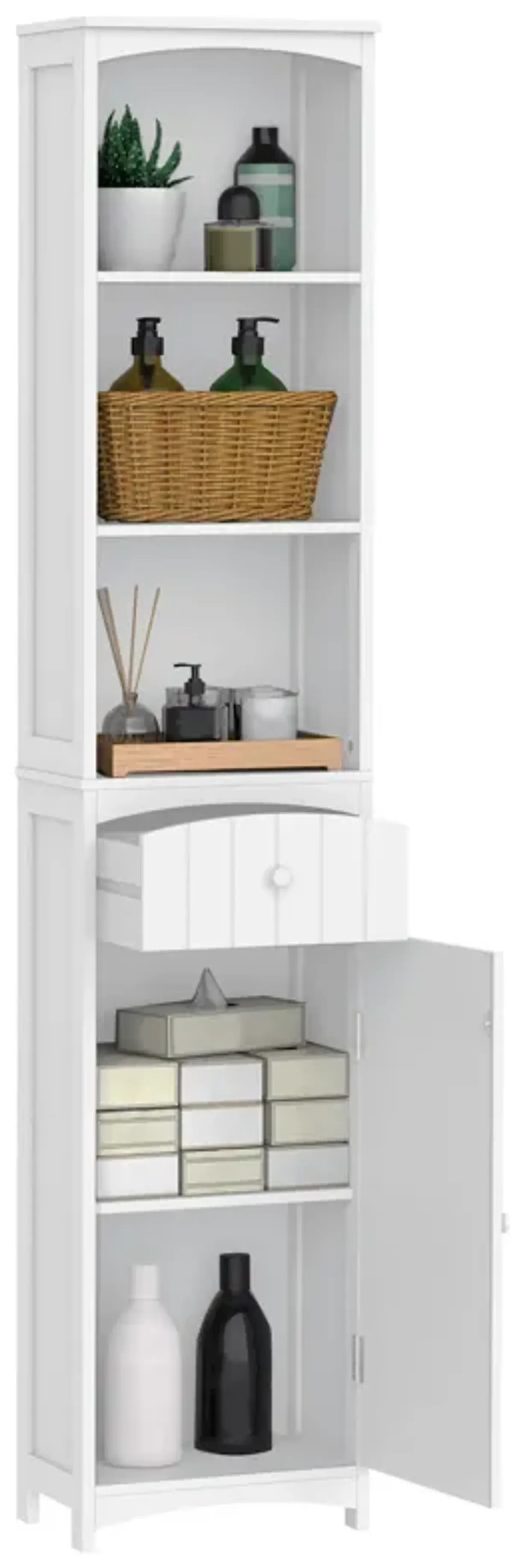 Tall Bathroom Cabinet Free Standing Bath Storage Organizer Linen Tower w/ Shelf