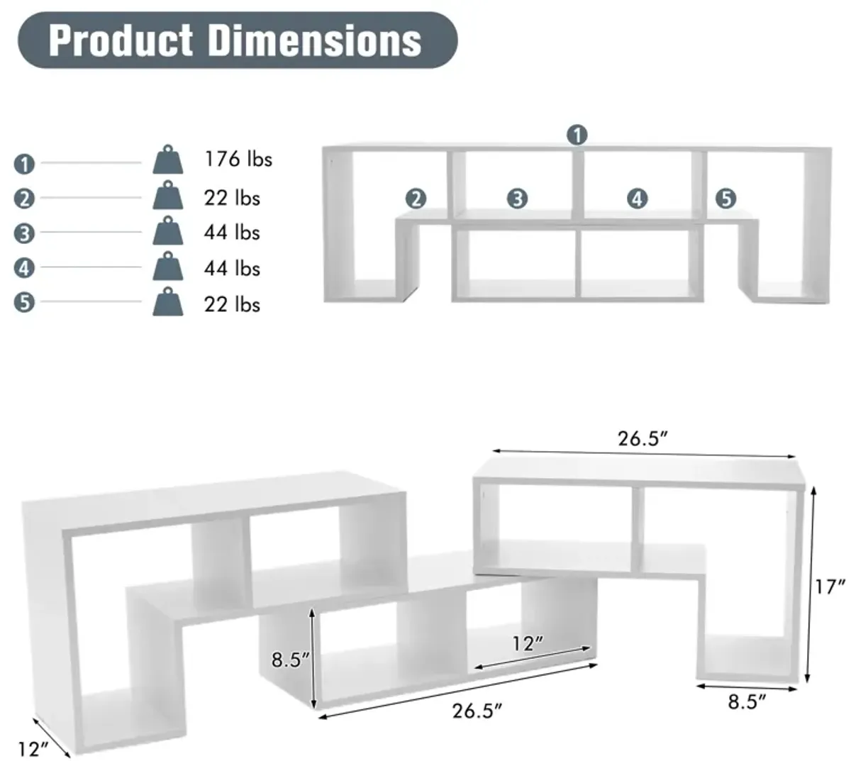 3 Pieces Console TV Stand for TVs up to 65 Inch with Shelves