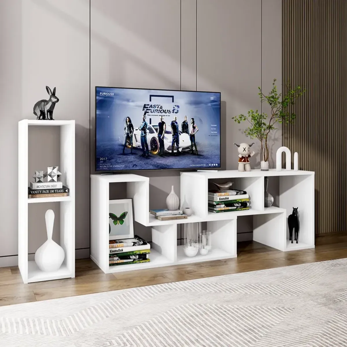 3 Pieces Console TV Stand for TVs up to 65 Inch with Shelves