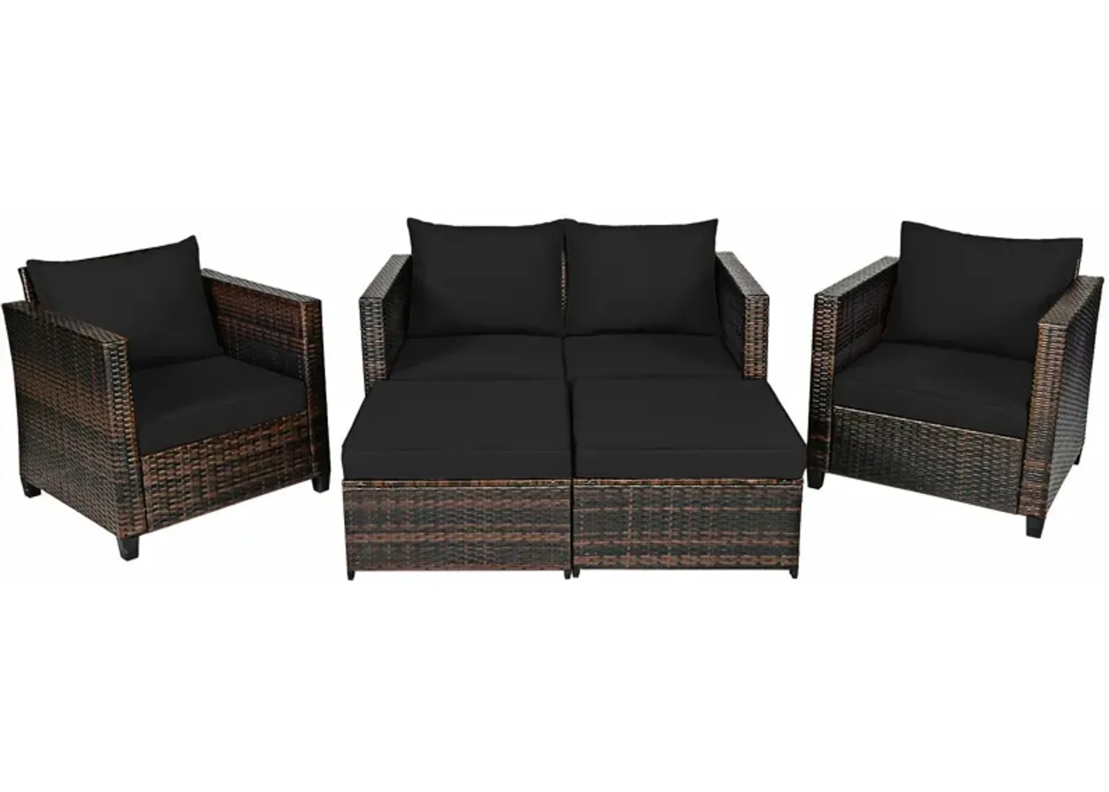 5 Pieces Patio Rattan Furniture Set Conversation Sets with Removable Cushions