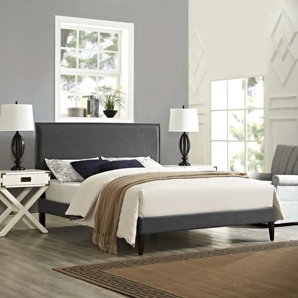 Modway - Amaris Full Fabric Platform Bed with Squared Tapered Legs Gray