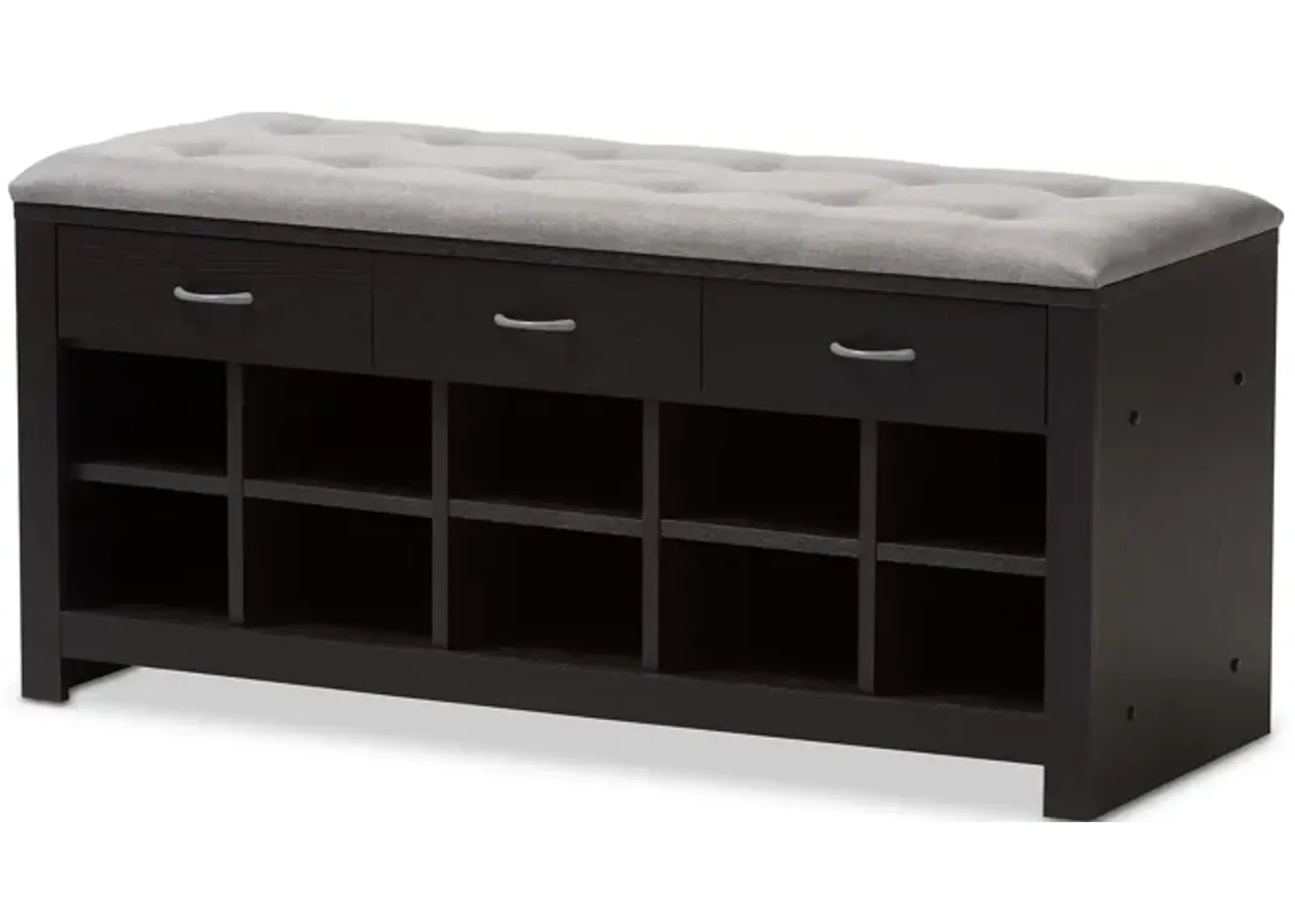 Baxton Studio Modern Espresso Finished Grey Fabric Upholstered Cushioned Entryway Bench