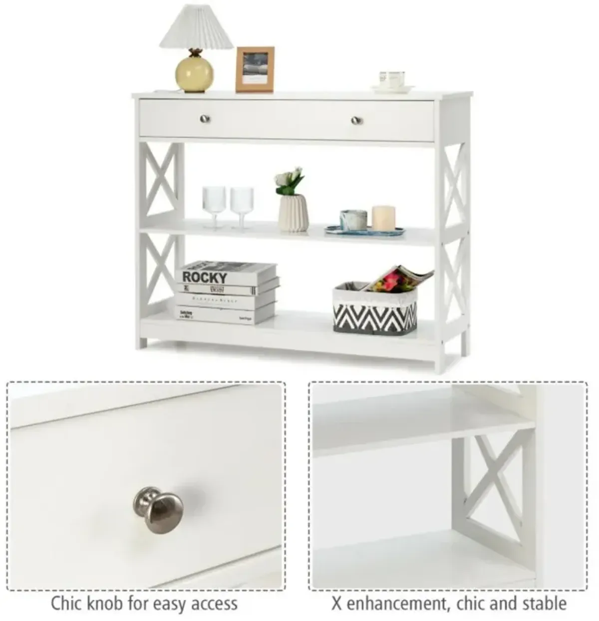 Hivvago 3-Tier Console Table with Drawers for Living Room Entryway