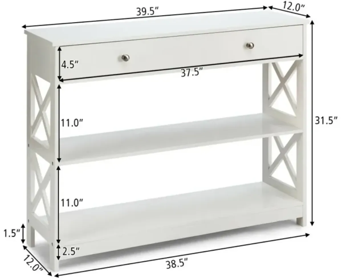 Hivvago 3-Tier Console Table with Drawers for Living Room Entryway