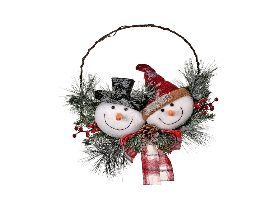 18" Snowman Head Christmas Wreath with Plaid Bow