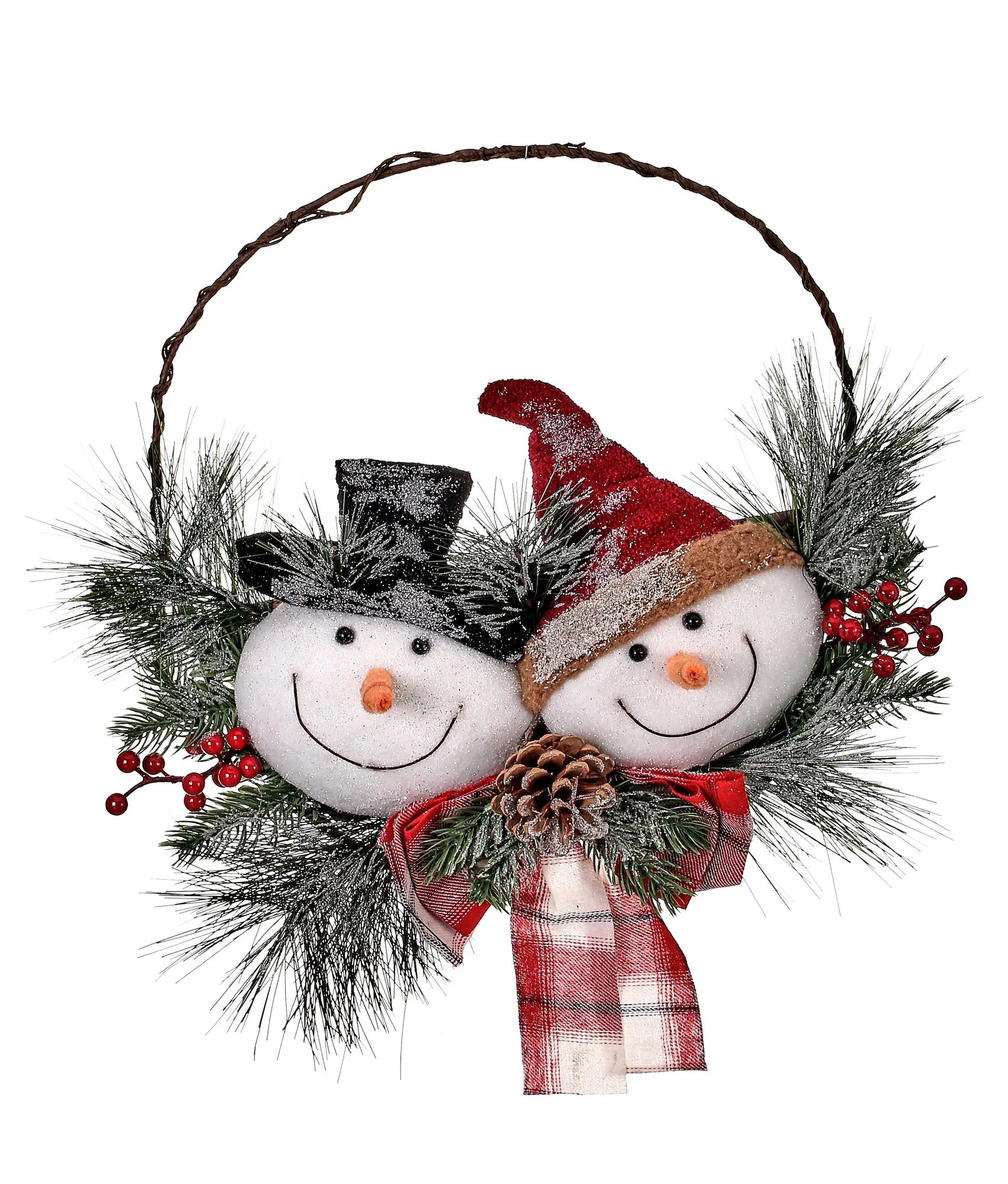 18" Snowman Head Christmas Wreath with Plaid Bow