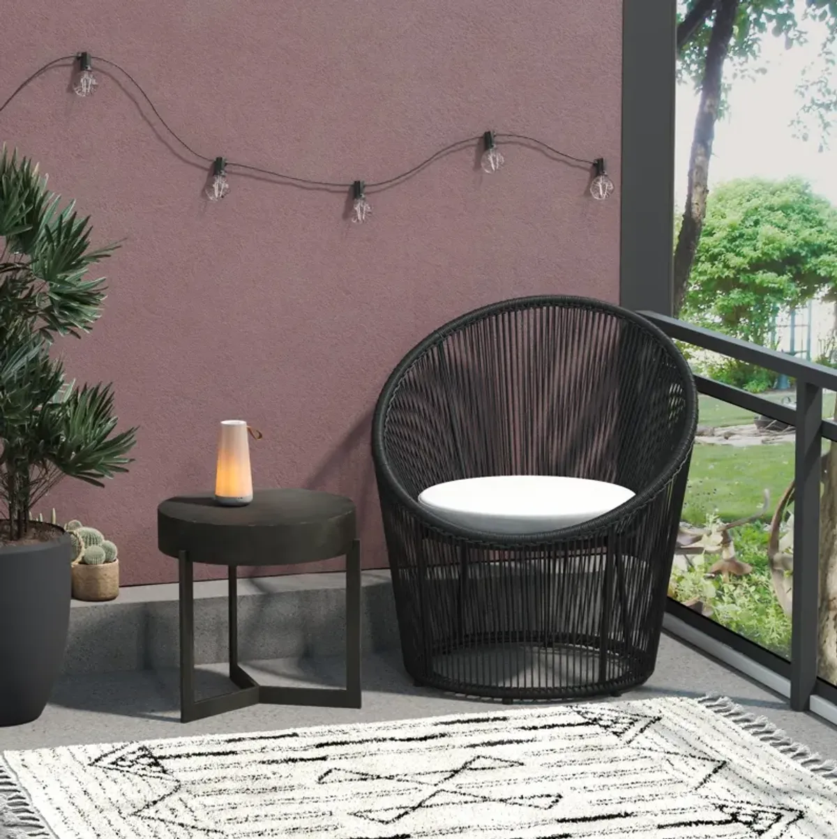 CosmoLiving by Cosmopolitan Taura Outdoor Resin Rope Lounge Chair, Black