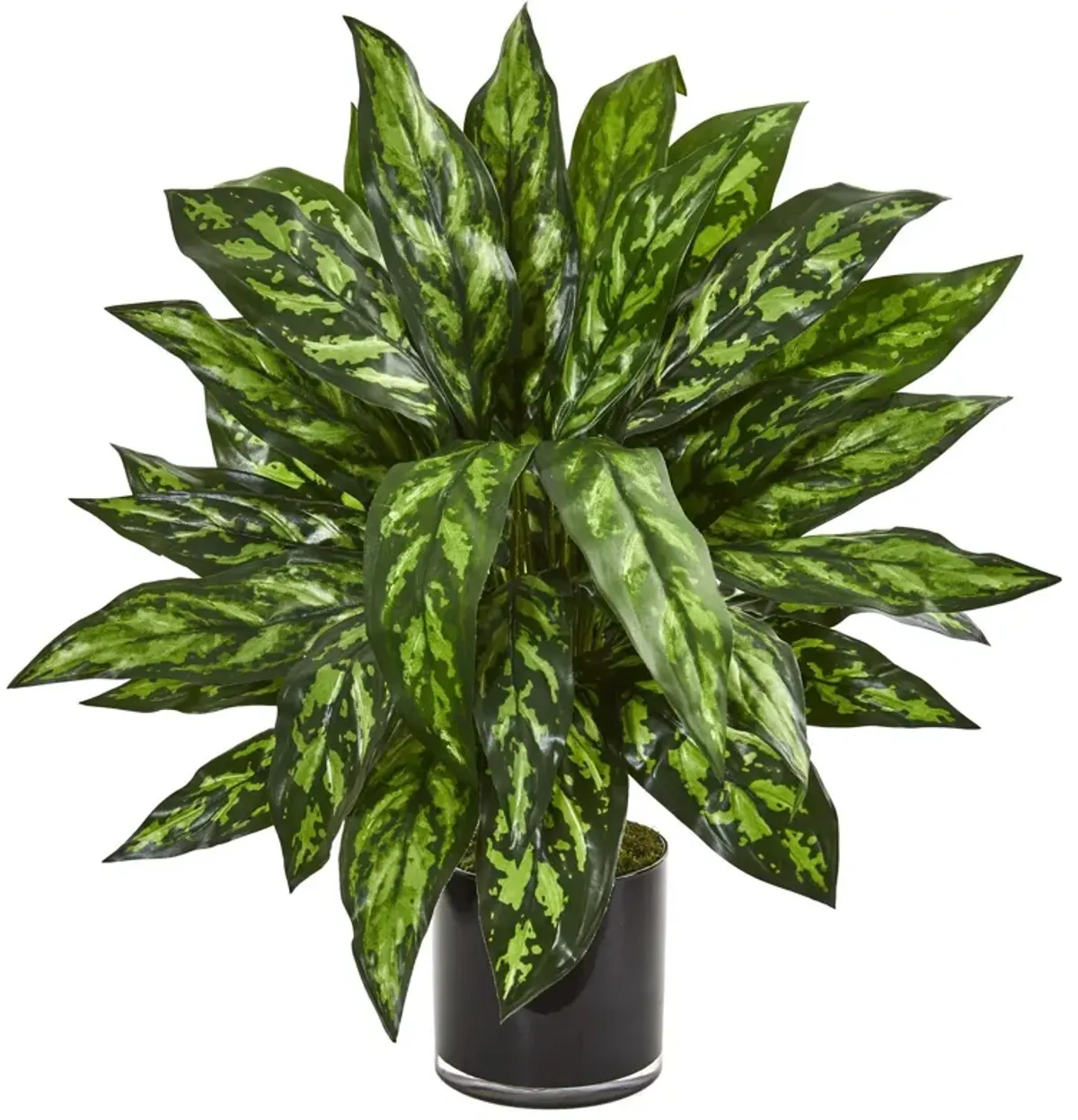 Nearly Natural 27-in Silver King Artificial Plant in Black Glass Vase