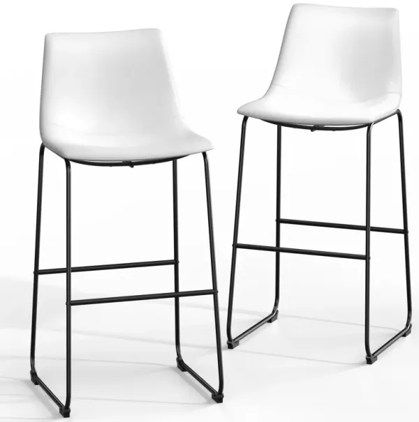 Hight Back Metal Frame Bar Stool with Faux Leather Seat (Set of 2)