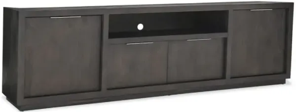 Jose 84 Inch Acacia Wood TV Entertainment Center Console, 4 Cabinets, Gray - Benzara