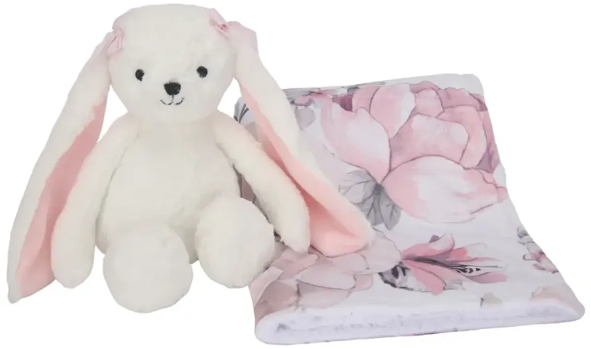 Lambs & Ivy Floral Blanket & White Plush Bunny Stuffed Animal Toy Baby Gift Set