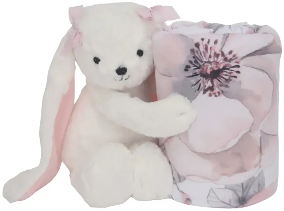 Lambs & Ivy Floral Blanket & White Plush Bunny Stuffed Animal Toy Baby Gift Set