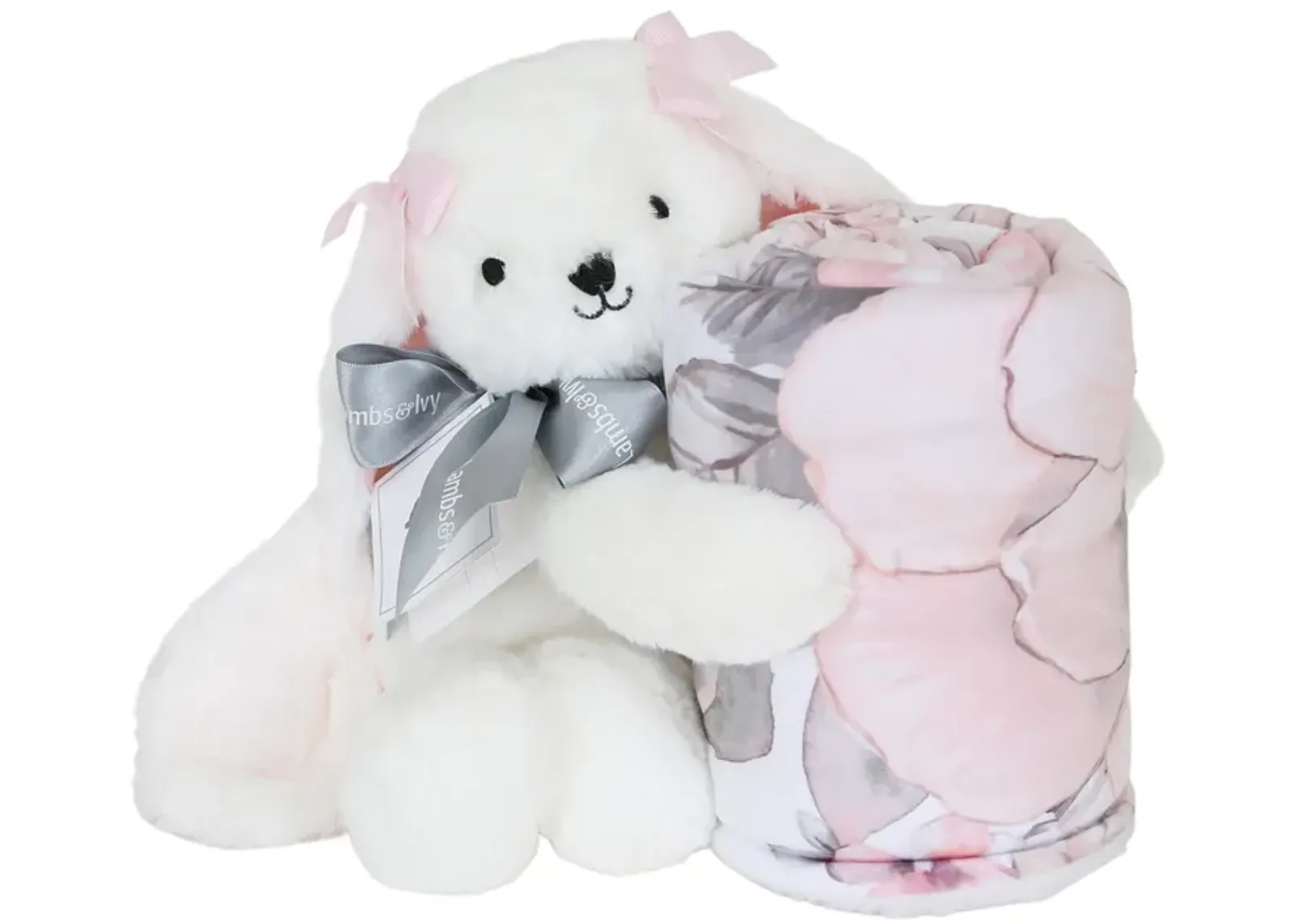 Lambs & Ivy Floral Blanket & White Plush Bunny Stuffed Animal Toy Baby Gift Set