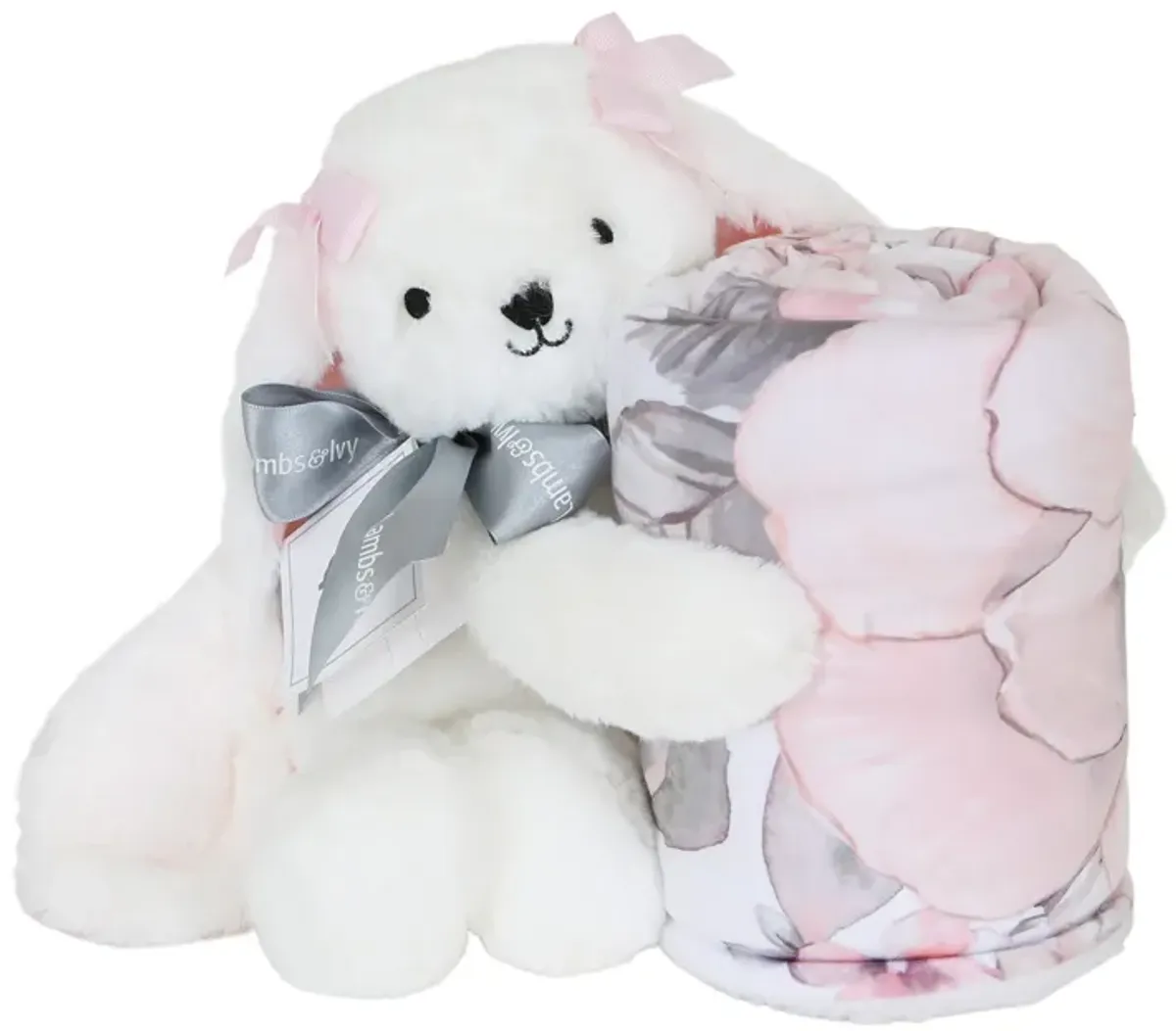 Lambs & Ivy Floral Blanket & White Plush Bunny Stuffed Animal Toy Baby Gift Set