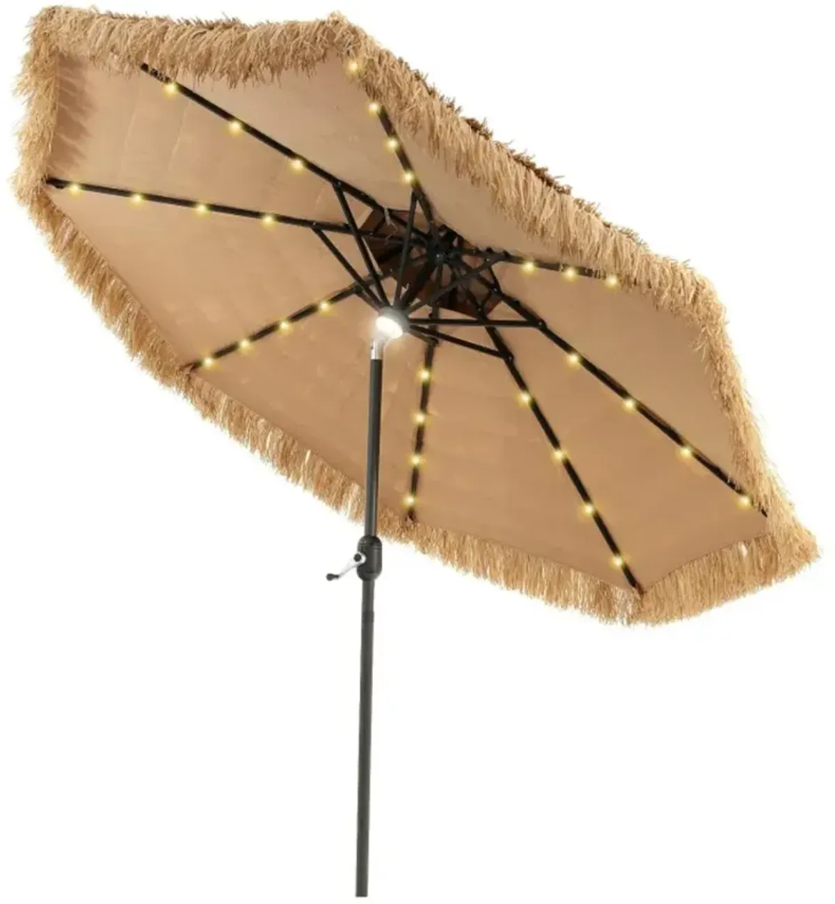 Hivvago 9 Feet Solar Powered Thatched Tiki Patio Umbrella with Led Lights