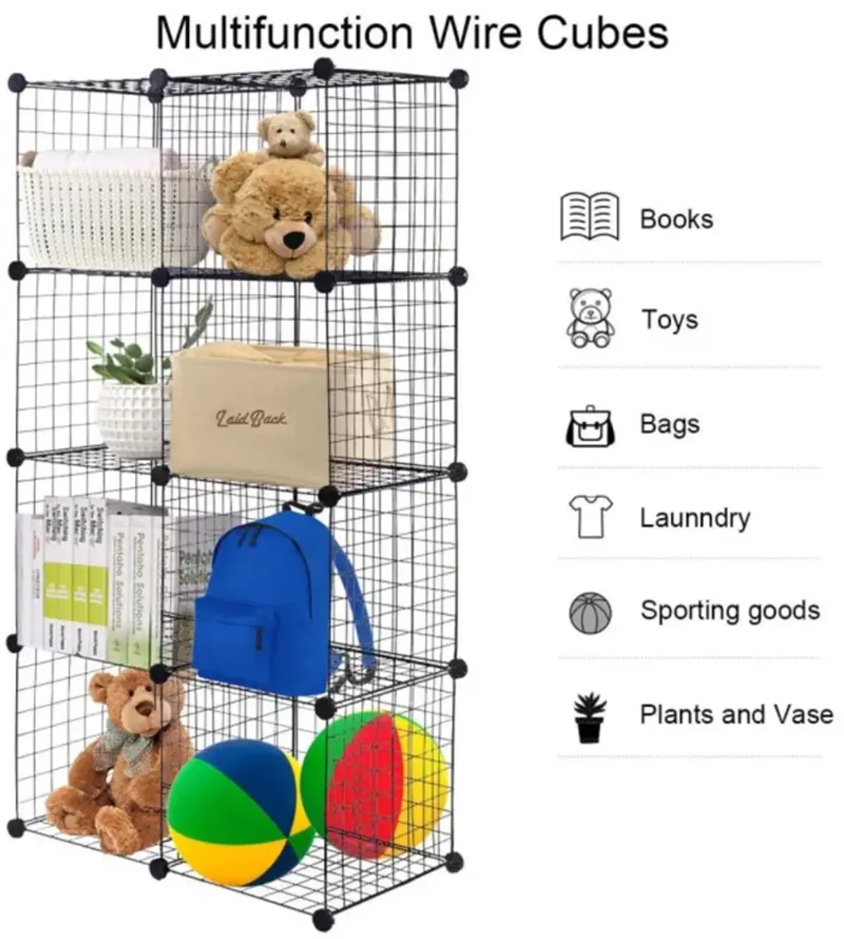 Hivvago DIY 8 Cube Grid Wire Cube Shelves