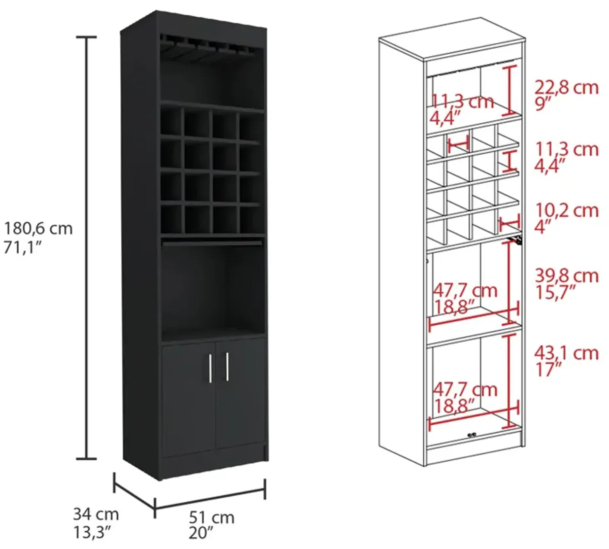 Bar Cabinet Atanasio, Living Room, Black